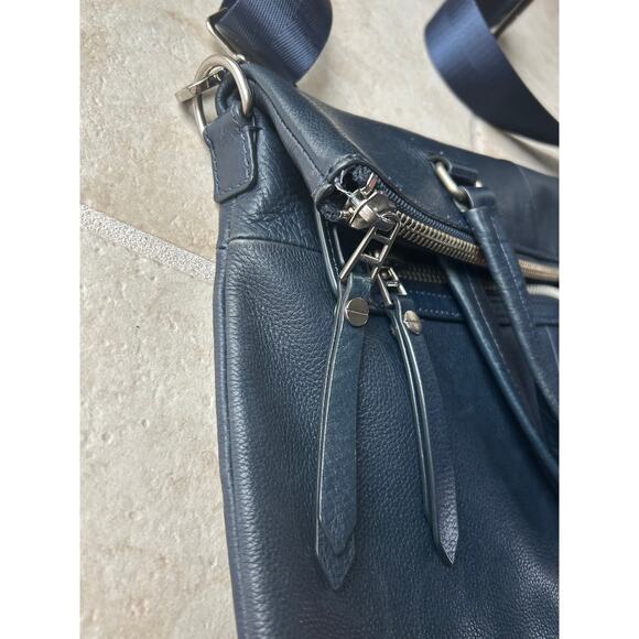 Vintage Fossil Foldover Dawson Tote Crossbody Bag Blue Leather - Picture 4 of 10